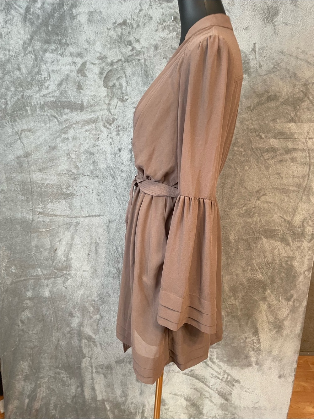 Vintage Taupe Pleated Mini Dress